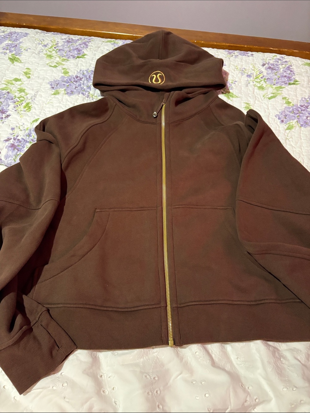 Lululemon Brown Scuba Hoodie with Gold Logo Full Zip